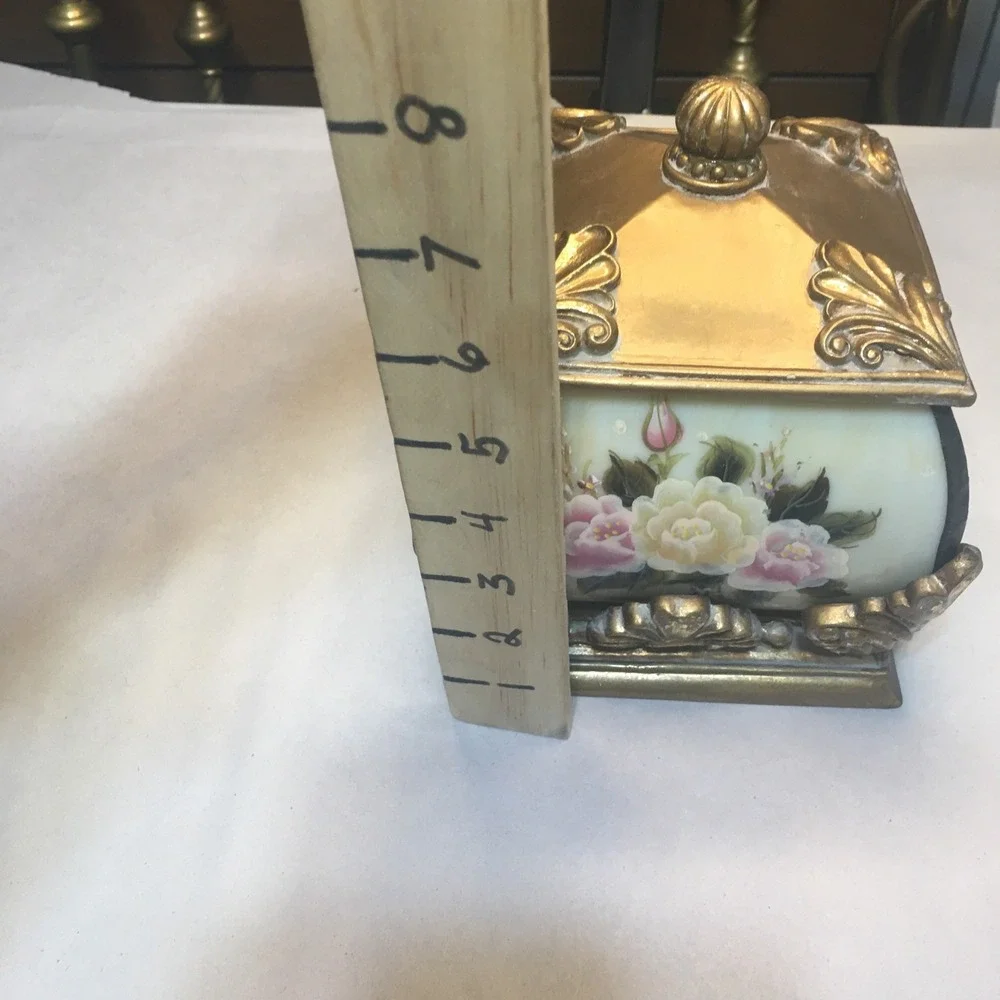 VTG Storage Box Or Tea Lite Holder With Handpainted Roses Cottage Shabby Chic